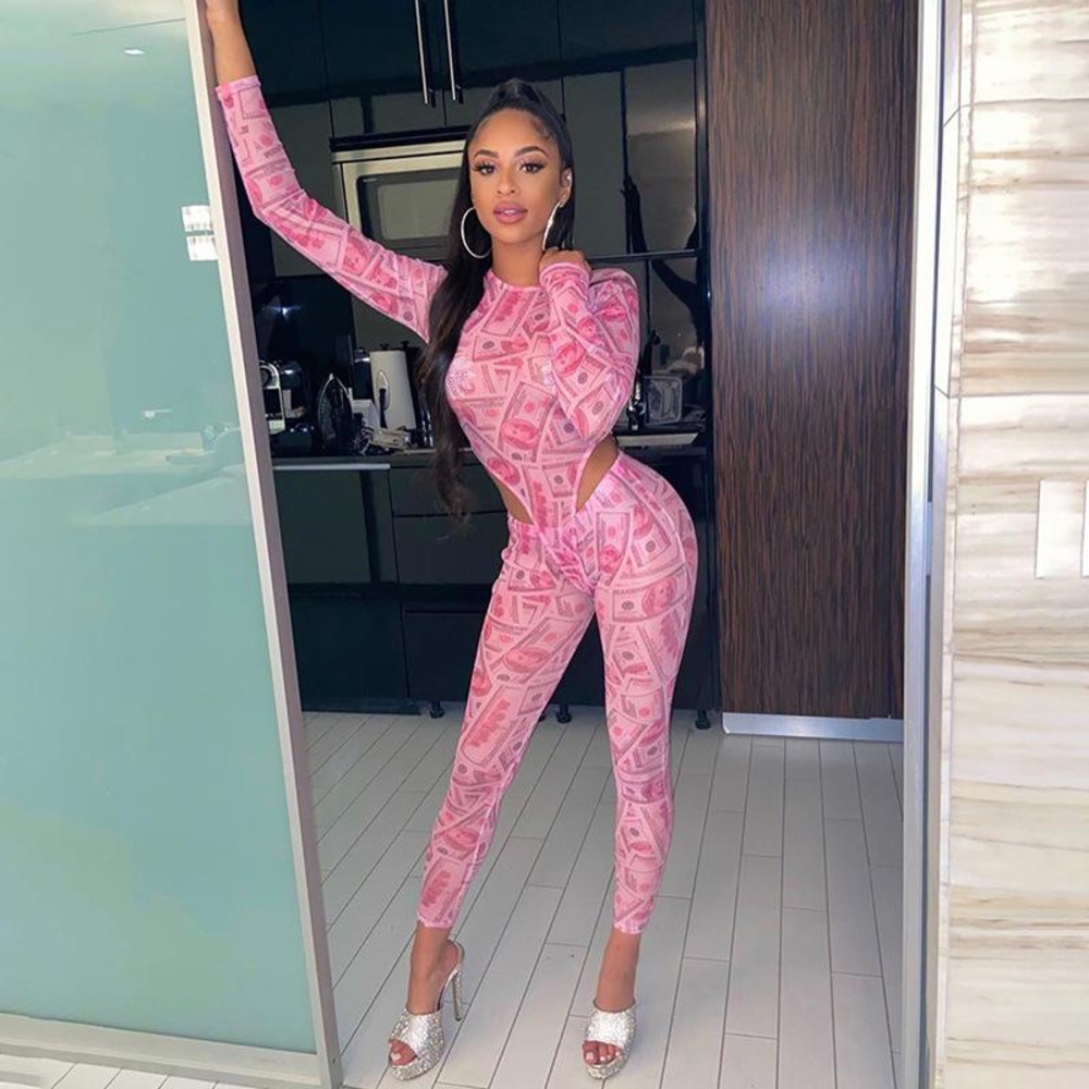 Two Piece Pink Money Print Set